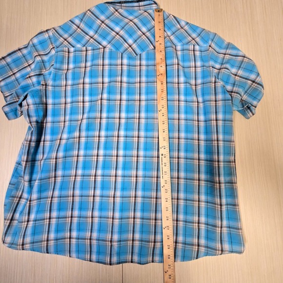 Wrangler Shirt Mens 2XL Blue Plaid Cotton Short Sleeve Classic Casual Snap Front - Picture 4 of 5